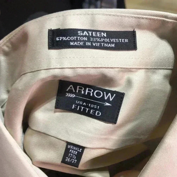 Arrow Fitted Wrinkle free sateen, cotton polyester shirt, Ivory, size 17.5 36/37 - Picture 7 of 7